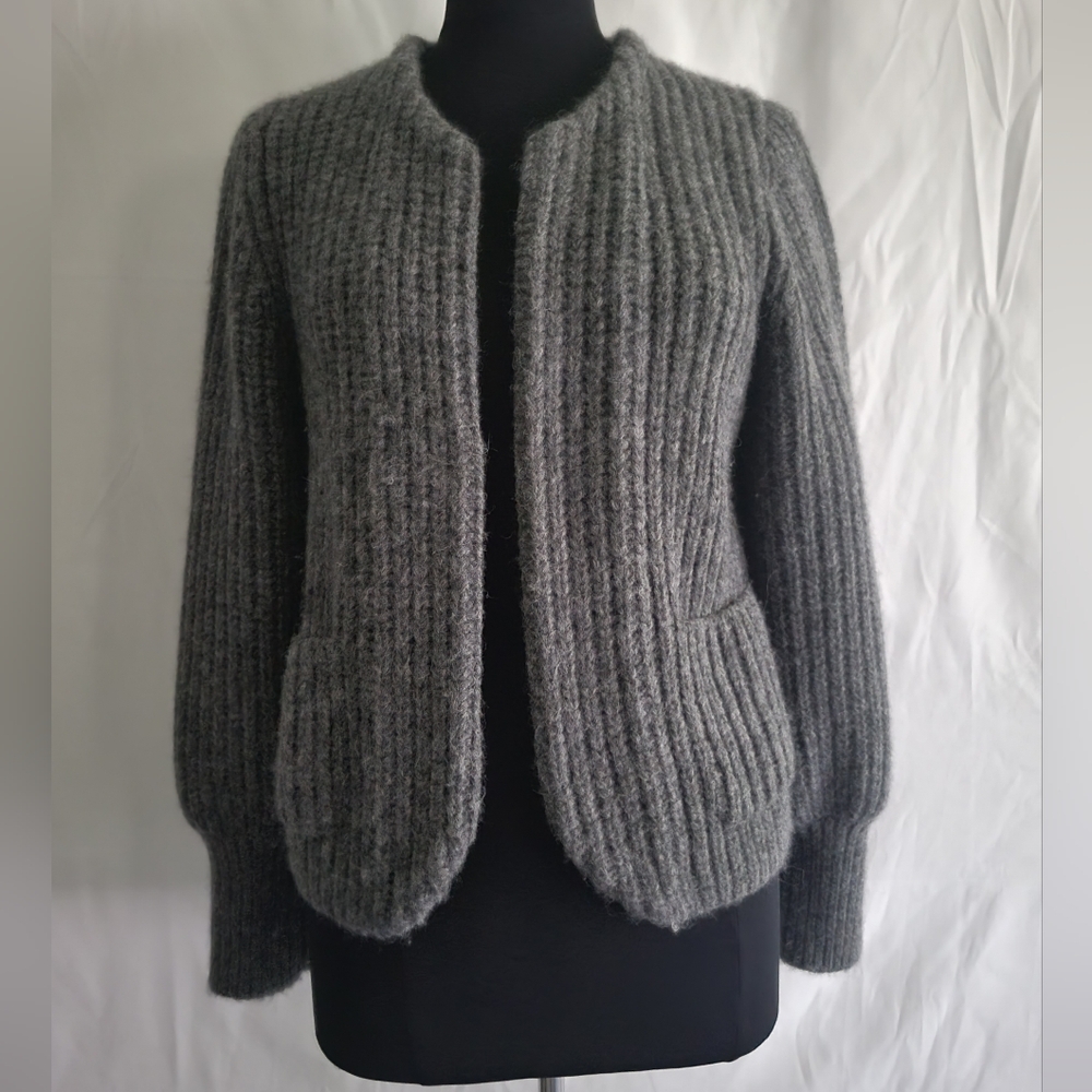 White + Warren Charcoal Baby Alpaca/Wool Open Cardigan